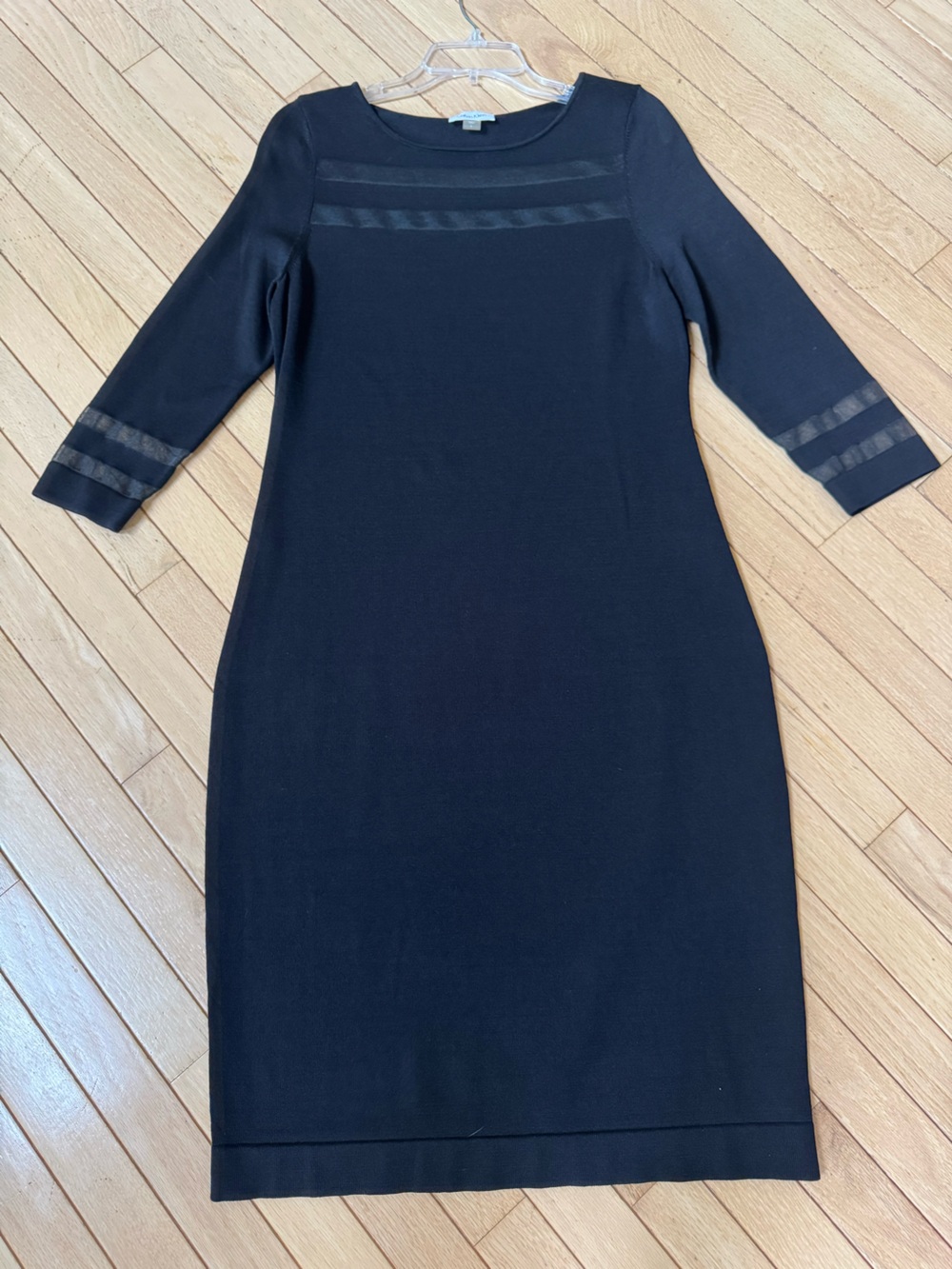 Calvin Klein Size Large Black Jersey Sheath Dress - Sheer Stripe Detailing NWOT